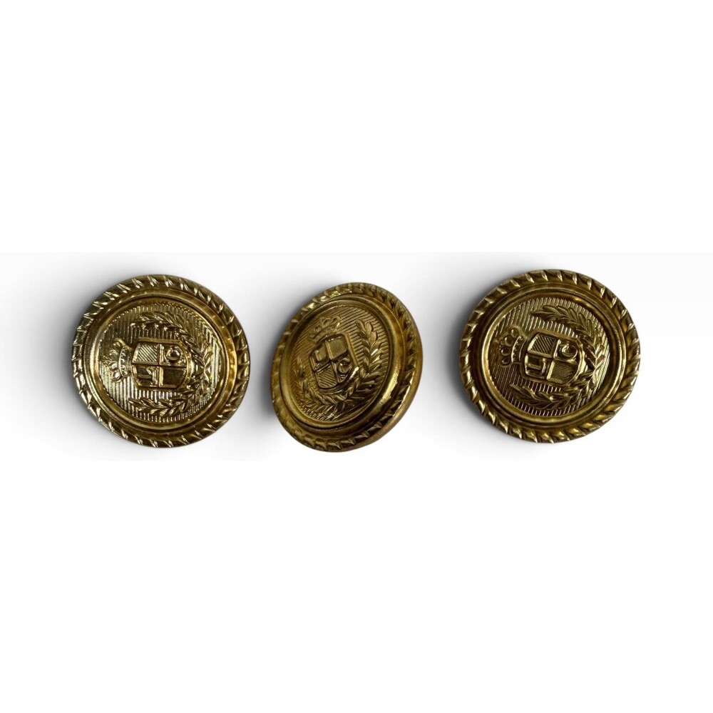 3 Gold Crown Crest Plastic Shank Back Vintage Buttons 3/4"